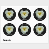 'Big Snowbird' Witte Daglelie op Zwarte Bookplaat Ronde Sticker (Vel)