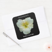 'Big Snowbird' Witte Daglelie op Zwarte Bookplaat Vierkante Sticker (Envelop)