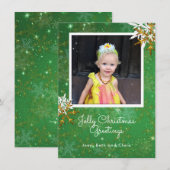 Big Snowflakes Green Photo Flat Kerstcard Feestdagenkaart (Voorkant / Achterkant)