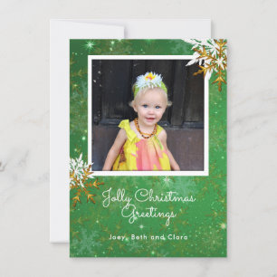 Big Snowflakes Green Photo Flat Kerstcard Feestdagenkaart