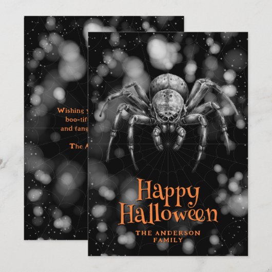 Big Spider Cobweb Happy Halloween Kaart (Voorkant / Achterkant)