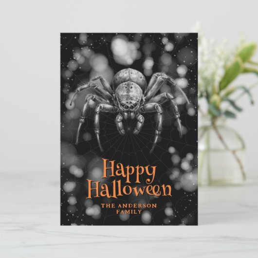 Big Spider Cobweb Happy Halloween Kaart (Staand voorkant)