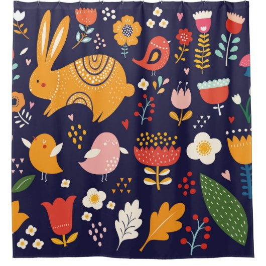 Big spring Pasen collectie van bloemen, bladeren,  Douchegordijn (Voorkant)