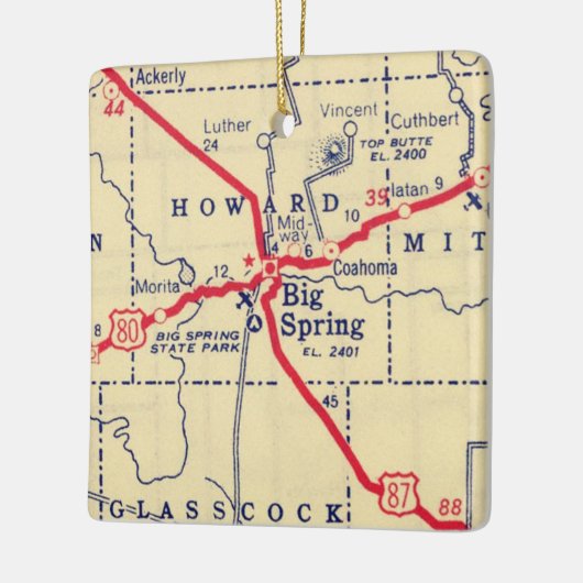 Big Spring TX Map Keramisch Ornament (Links)