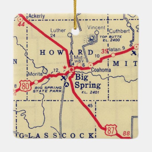 Big Spring TX Map Keramisch Ornament (Achterkant)