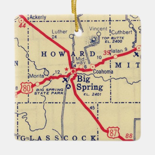 Big Spring TX Map Keramisch Ornament (Voorkant)