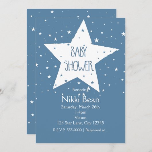 Big Star BABY SHOWER Celestial Sky Invitations Kaart (Voorkant / Achterkant)