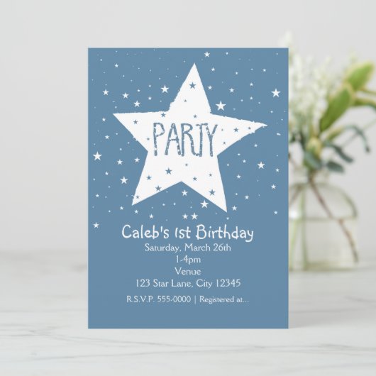 Big Star Verjaardagsfeest Hemelse Hemel Uitnodigin Kaart (Staand voorkant)