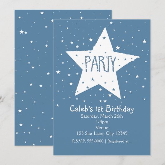 Big Star Verjaardagsfeest Hemelse Hemel Uitnodigin Kaart (Voorkant / Achterkant)