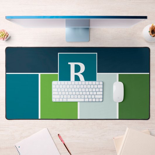 Big Stripes in blauw en groen met Monogram Bureaumat