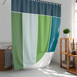 Big Stripes in blauw en groen met Monogram Douchegordijn