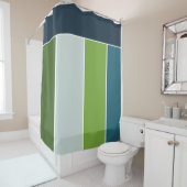 Big Stripes in blauw en groen met Monogram Douchegordijn (In situ)