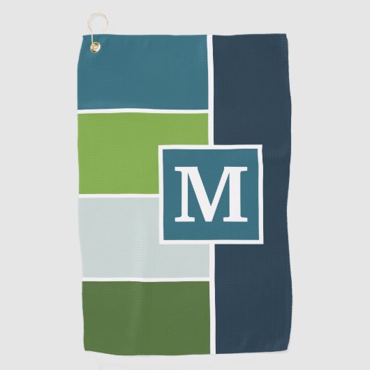 Big Stripes in blauw en groen met Monogram Golfhanddoek (Voorkant)
