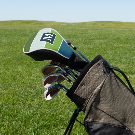 Big Stripes in blauw en groen met Monogram Golfheadcover (Insitu)