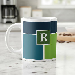 Big Stripes in blauw en groen met Monogram Grote Koffiekop