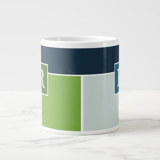 Big Stripes in blauw en groen met Monogram Grote Koffiekop (Voorkant)