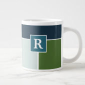Big Stripes in blauw en groen met Monogram Grote Koffiekop (Rechts)