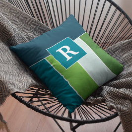 Big Stripes in blauw en groen met Monogram Kussen