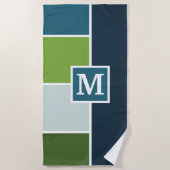 Big Stripes in blauw en groen met Monogram Strandlaken (Voorkant)