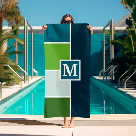 Big Stripes in blauw en groen met Monogram Strandlaken