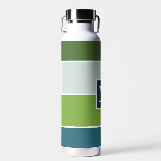 Big Stripes in blauw en groen met Monogram Waterfles (Voorkant)