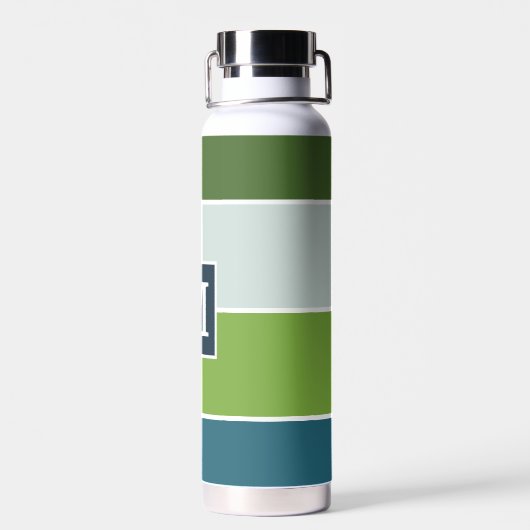 Big Stripes in blauw en groen met Monogram Waterfles (Achterkant)