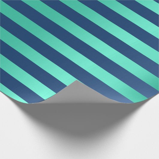 Big Stripes Lines Blauw Navy Aqua Mint Water Cadeaupapier (Hoek)