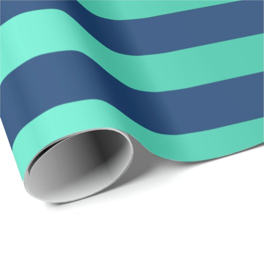 Big Stripes Lines Blauw Navy Aqua Mint Water Cadeaupapier (Rol Hoek)