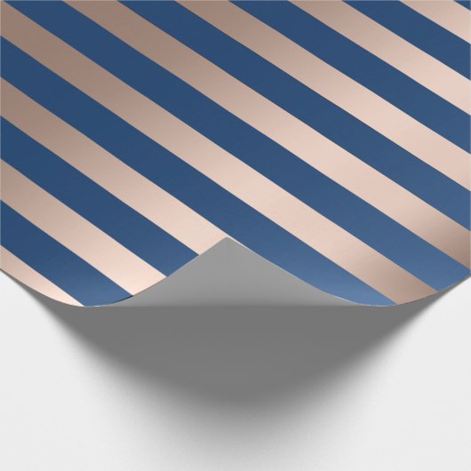 Big Stripes Lines Blauw Navy Beige Brons Cadeaupapier (Hoek)