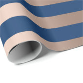 Big Stripes Lines Blauw Navy Beige Brons Cadeaupapier (Rol Hoek)