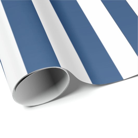 Big Stripes Lines Blauw Navy Wit Cadeaupapier (Rol Hoek)