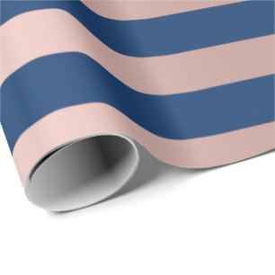 Big Stripes Lines Blue Navy Roze Rose Gold Cadeaupapier