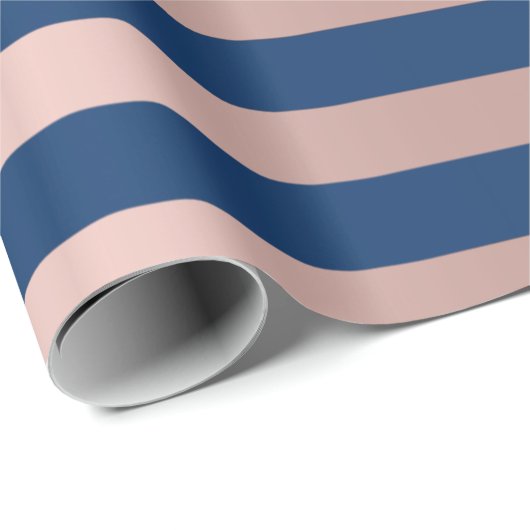 Big Stripes Lines Blue Navy Roze Rose Gold Cadeaupapier (Rol Hoek)