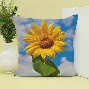 Big Sunflower Green en Yellow Flower Floral foto Kussen