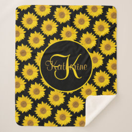 Big Sunflower Monogram Geel en Zwart Sherpa Deken