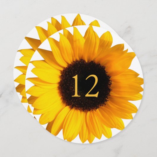 Big Sunflower Round Wedding Table Number Kaart (Voorkant / Achterkant)