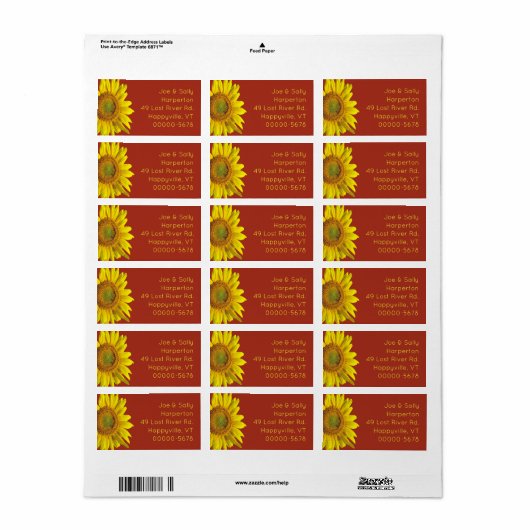 Big Sunflower Wide Return Address Labels (Full Sheet)