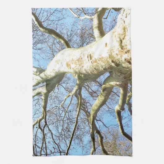 Big Sunny Tree Branches in Heavenly Blue Sky Theedoek (Verticaal)