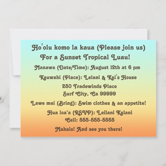Big Sunset Luau-uitnodigingen Kaart (Achterkant)
