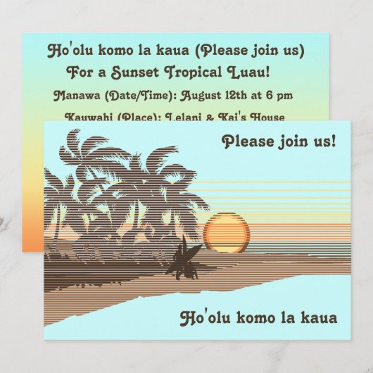 Big Sunset Luau-uitnodigingen Kaart (Voorkant / Achterkant)