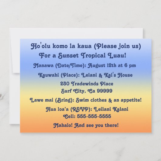 Big Sunset Luau-uitnodigingen Kaart (Achterkant)