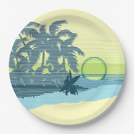 Big Sunset Stripe Hawaiian Surfer Papieren Bordje (Voorkant)