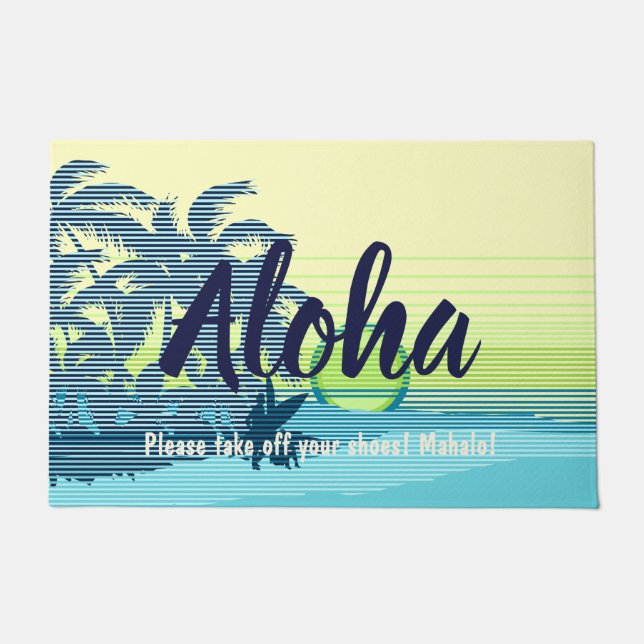 Big Sunset Stripe Hawaiian Surfers Aloha Deurmat (Voorkant)