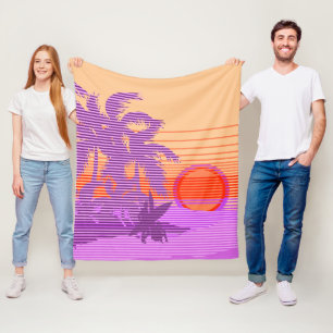 Big Sunset Stripe Hawaiian Surfers Violet Fleece Deken