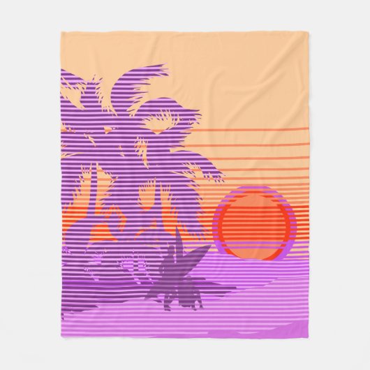 Big Sunset Stripe Hawaiian Surfers Violet Fleece Deken (Voorkant)