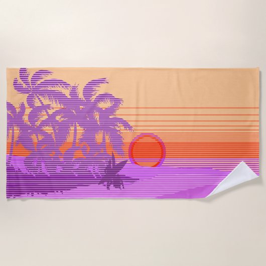 Big Sunset Stripe Hawaiian Surfers - Violet Strandlaken (Voorkant)