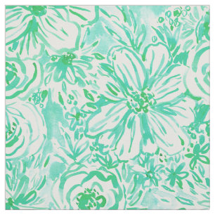 BIG SUNSHINE Bold Aqua Floral Waterverf Stof