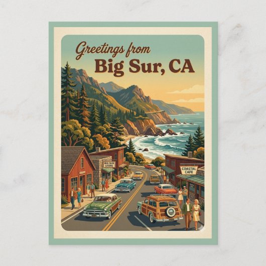 Big Sur CA Groeten Retro Kustweg Briefkaart (Voorkant)