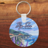 Big Sur California Coastline Retro Westkust Kaart Sleutelhanger (Achterkant)