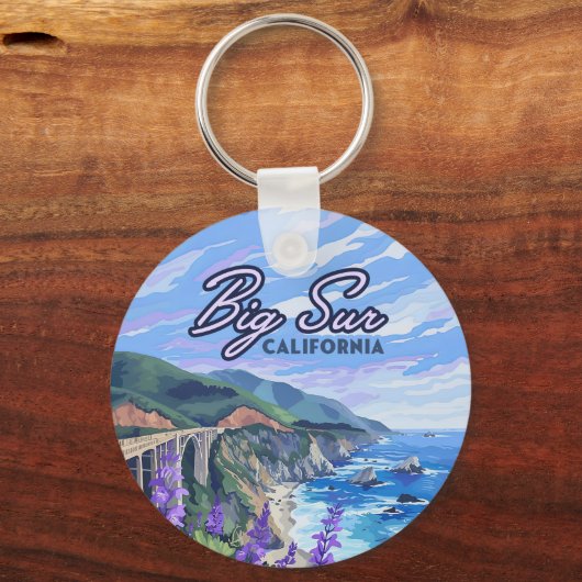 Big Sur California Coastline Retro Westkust Kaart Sleutelhanger (Achterkant)